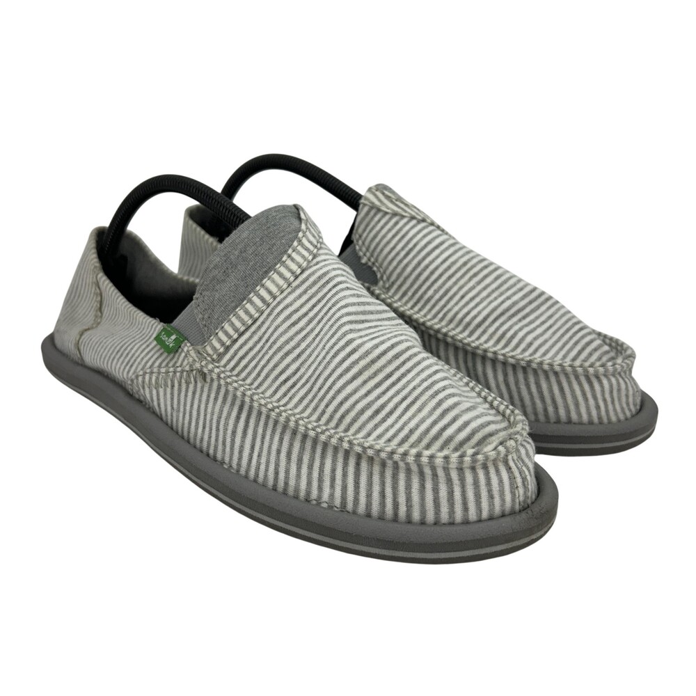 Sanuk Shoes Womens Size 11 Gray Striped Slip On Comfort Flats Casual Yoga Mat